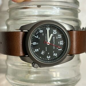 Bertucci Titanium Watch with 3 Straps-Brown Leather Strap, Green, Black